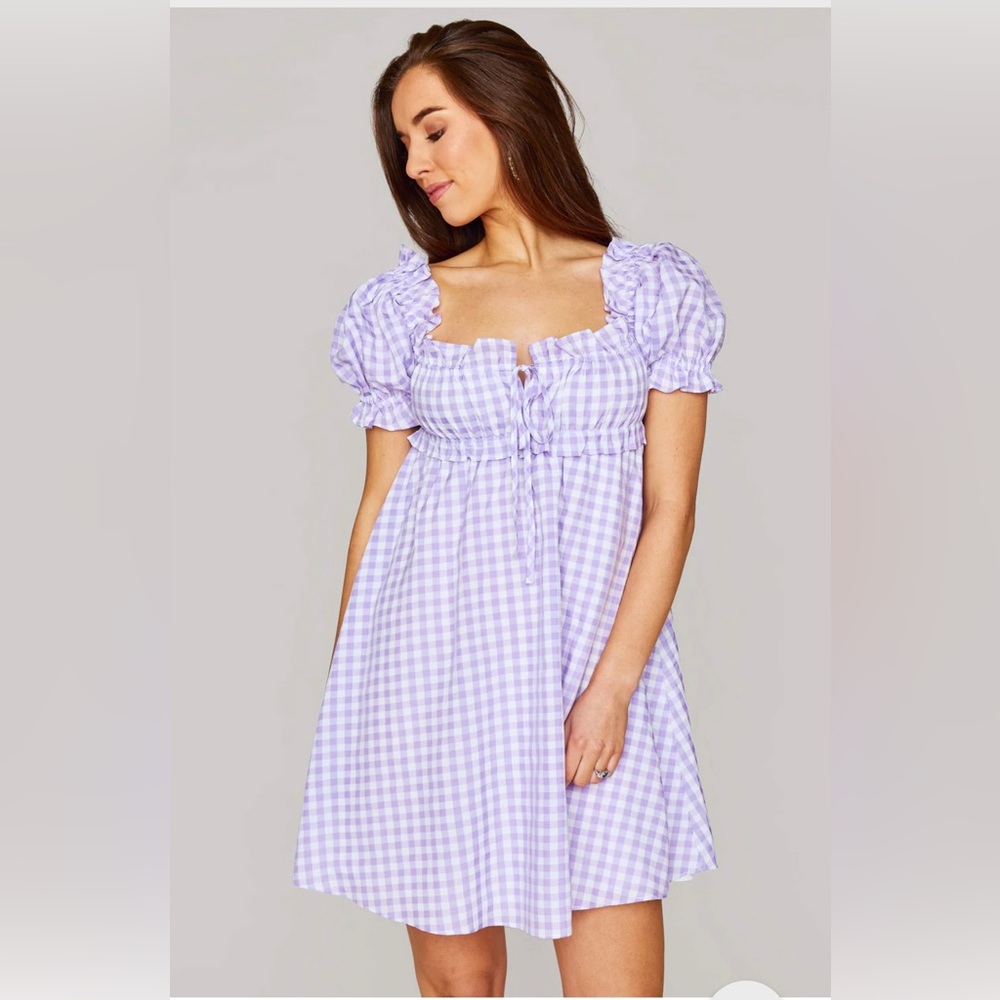 BuddyLove Jac Puff Sleeve Short Dress - Purple Plaid